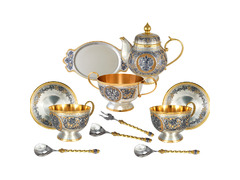 Серебряный чайный набор с позолотой и Гербом РФ «Державный» 
